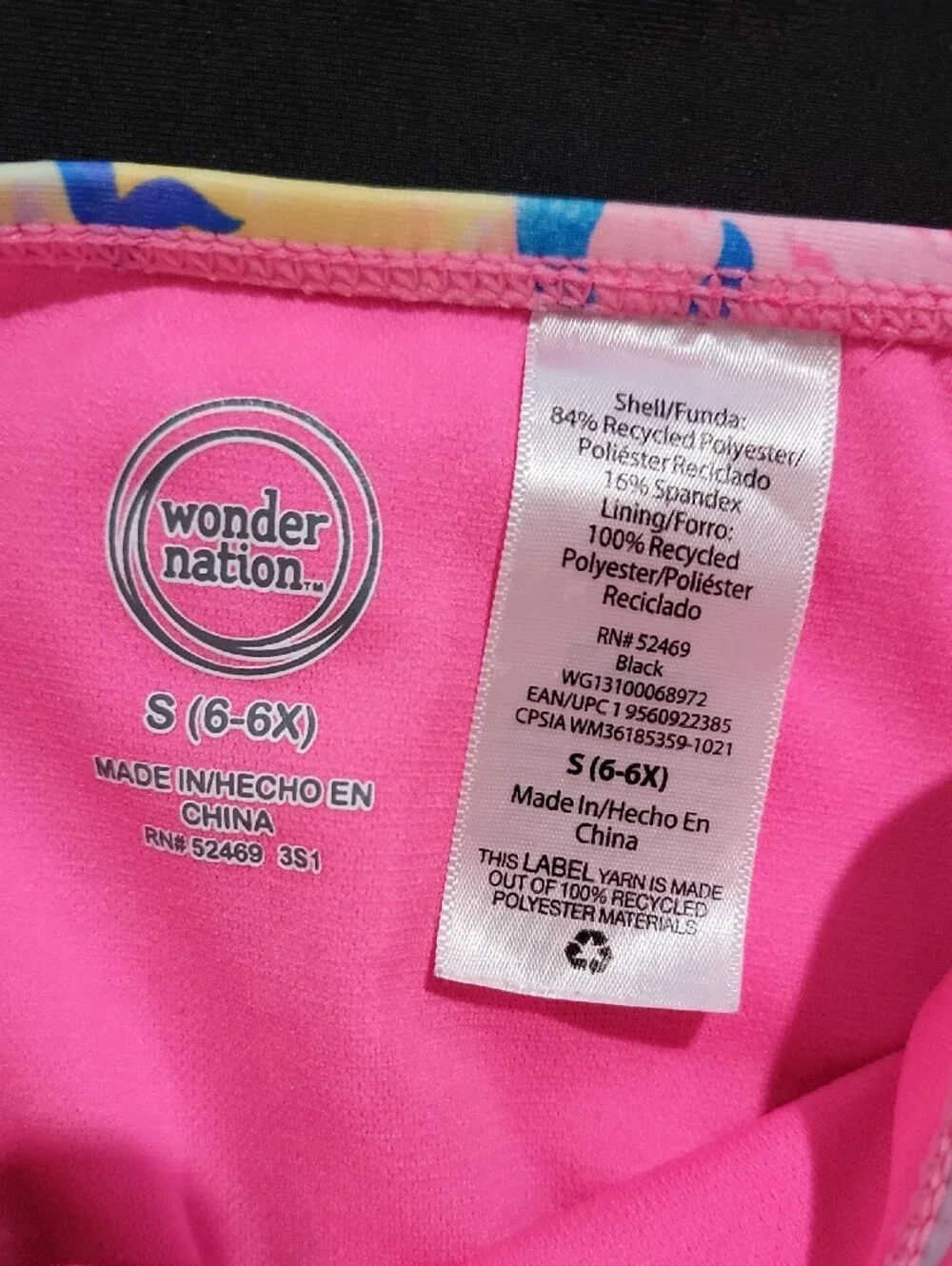wonder nation Black Rash Guard Swim Set with Rainbow Tie-Dye & Mermaid Graphic